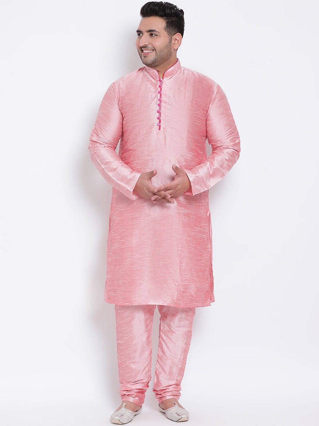 

hangup plus Men Pink Dupion Silk Kurta with Pyjamas