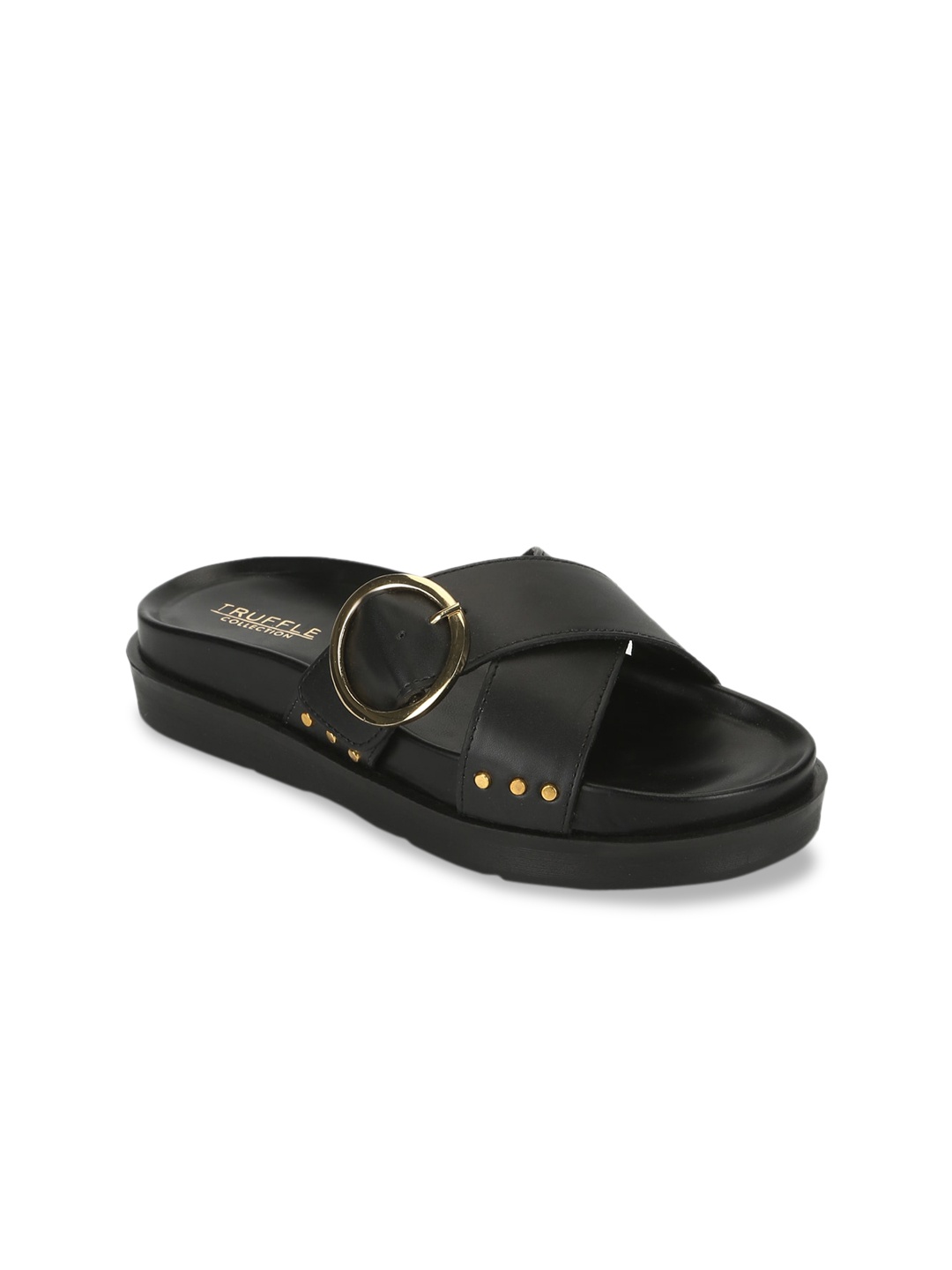 

Truffle Collection Women Black Open Toe Flats with Buckles