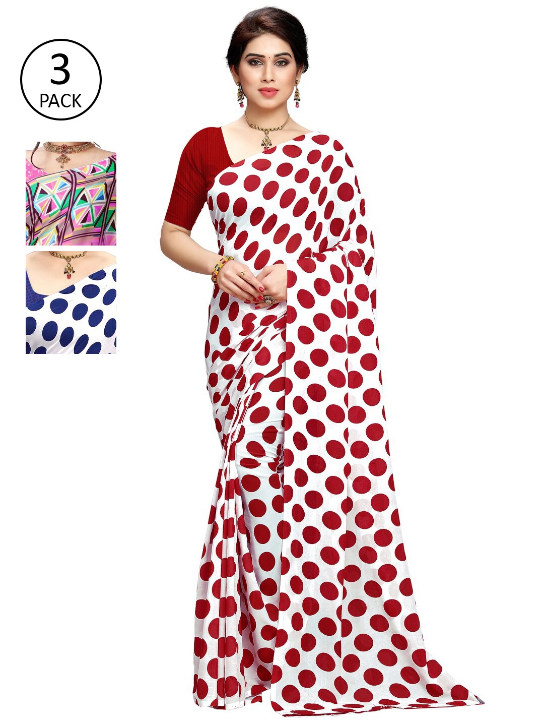 

KALINI Pack of 3 Printed Poly Georgette Sarees, Multi