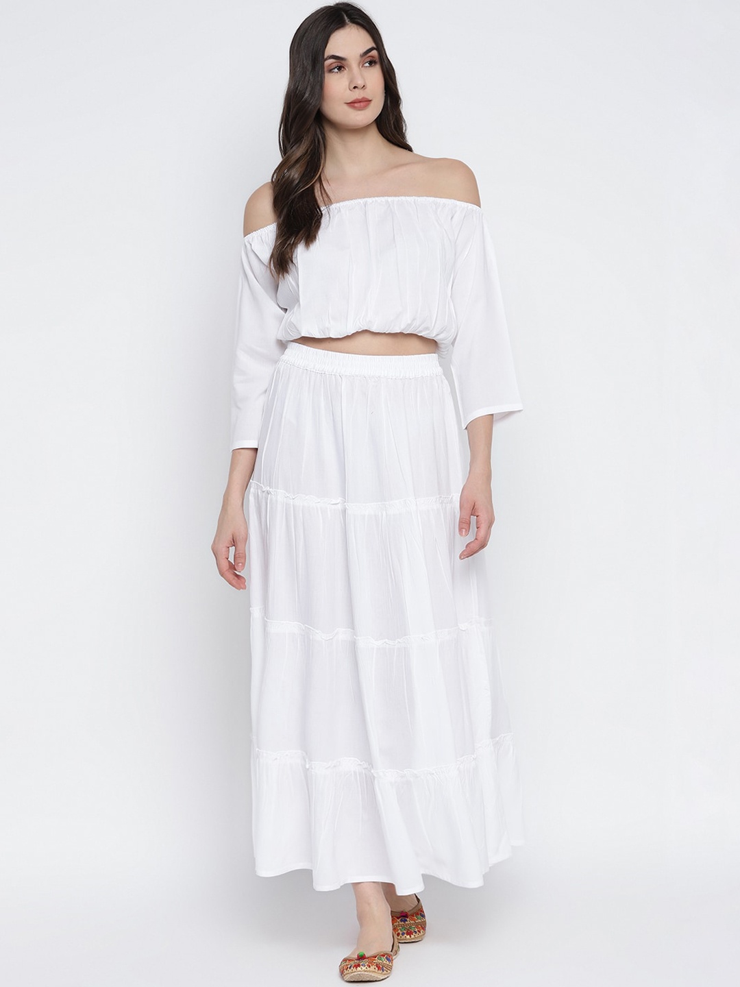 

Aawari Off White Off-Shoulder Maxi Dress