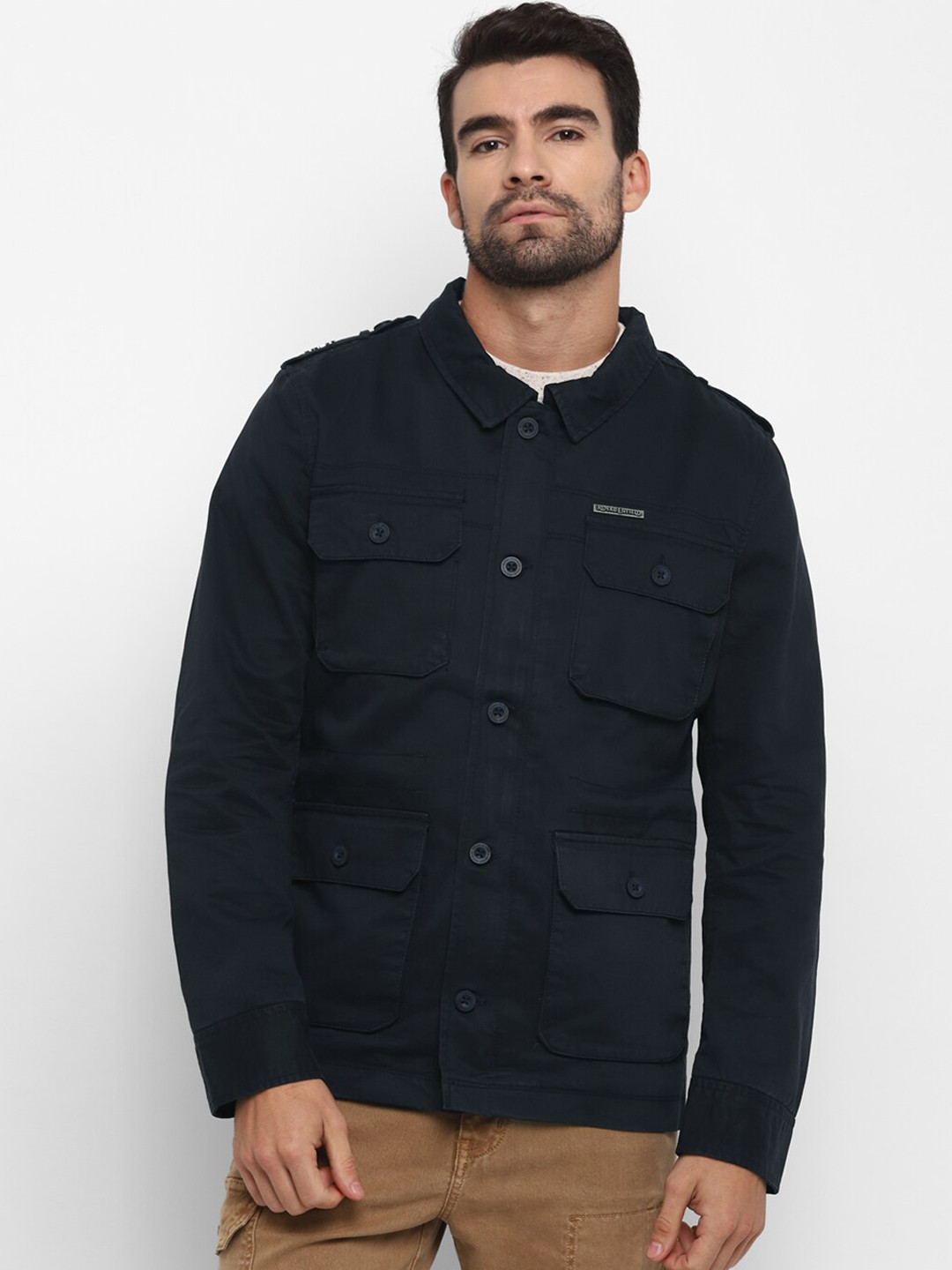 

Royal Enfield Men Blue Tailored Jacket With Oversized pockets