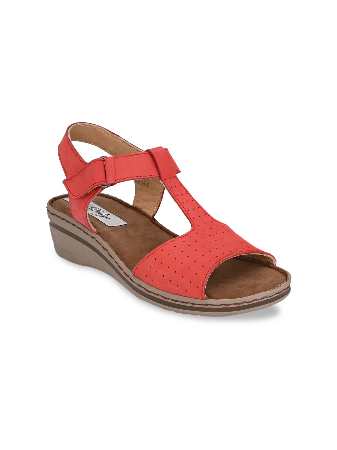

Delize Red Perforated Leather Wedge Sandals