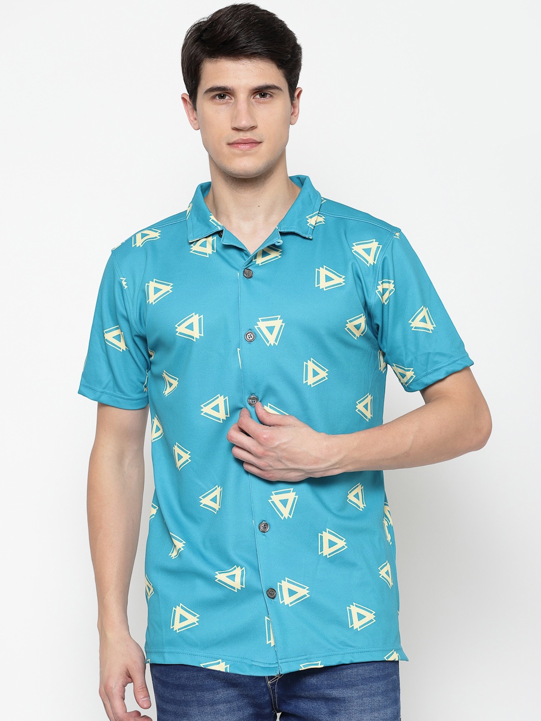 

PAUSE SPORT Men Turquoise Blue Slim Fit Printed Casual Shirt