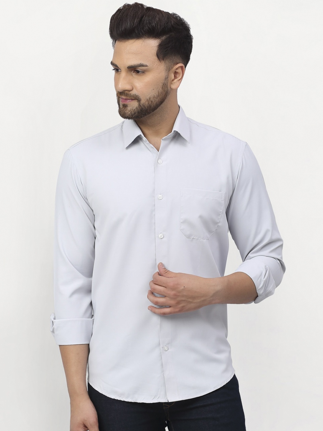 

JAINISH Men Silver Casual Cotton Shirt