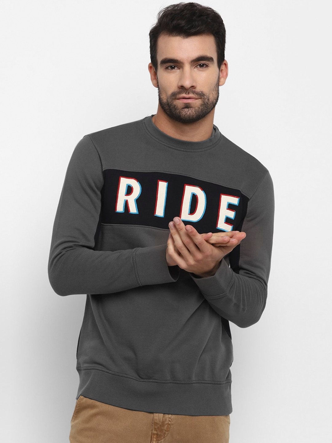 

Royal Enfield Men Grey & Black Typography Printed Classico Pullover Sweatshirt