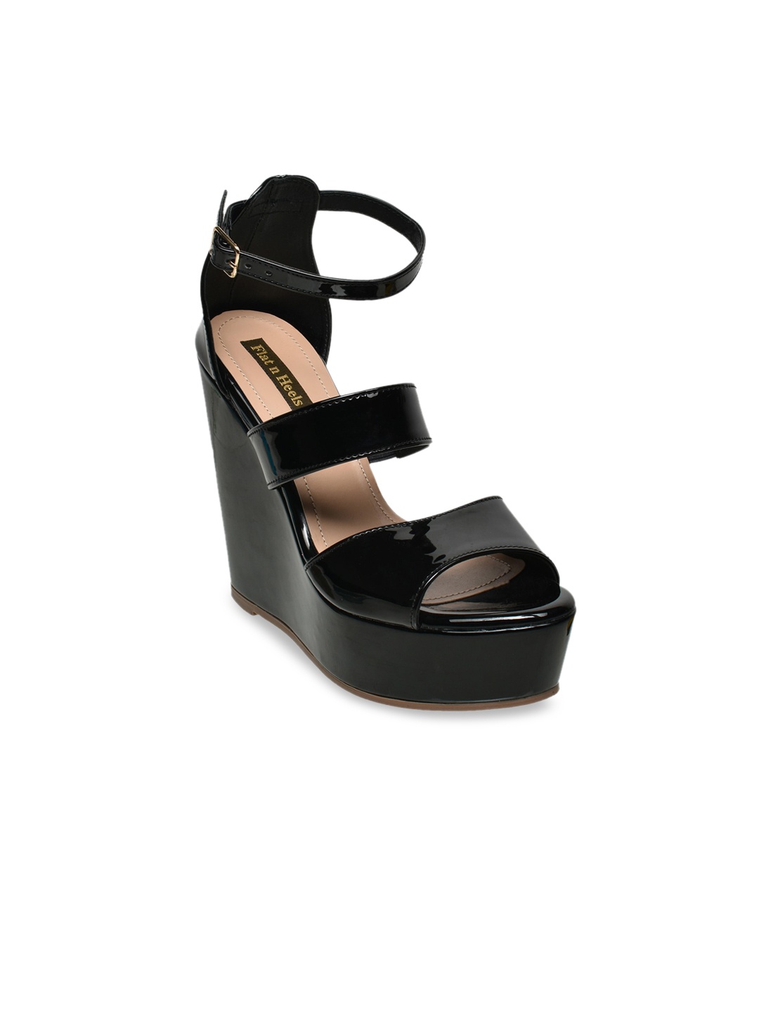 

Flat n Heels Black Wedge Sandals with Buckles