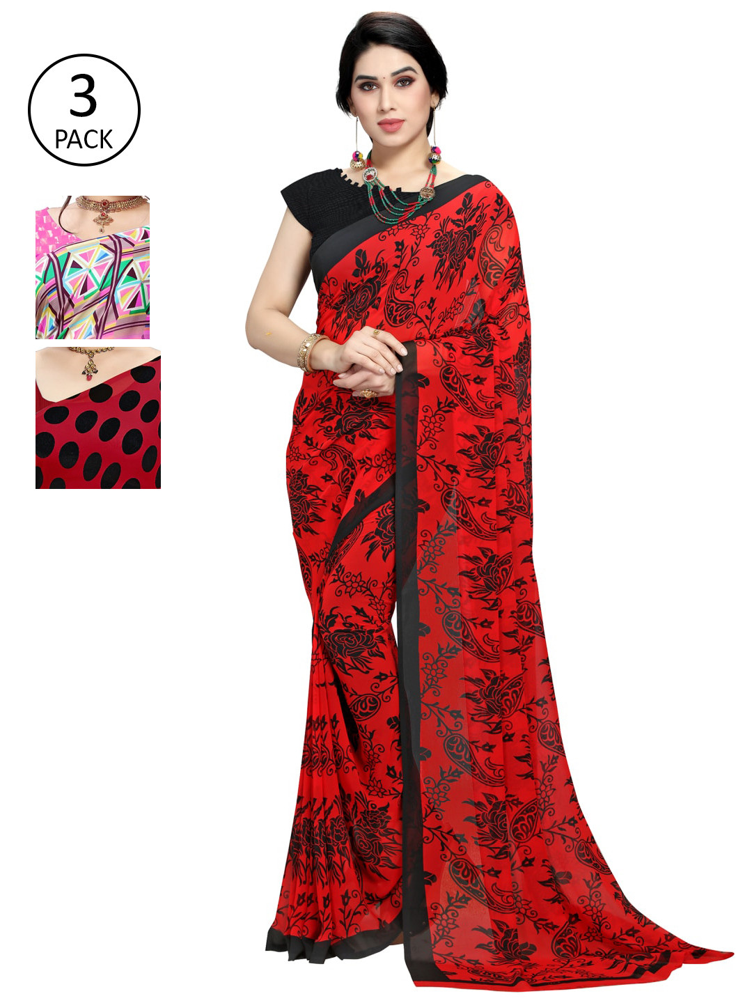 

KALINI Multi Pack of 3 Printed Saree
