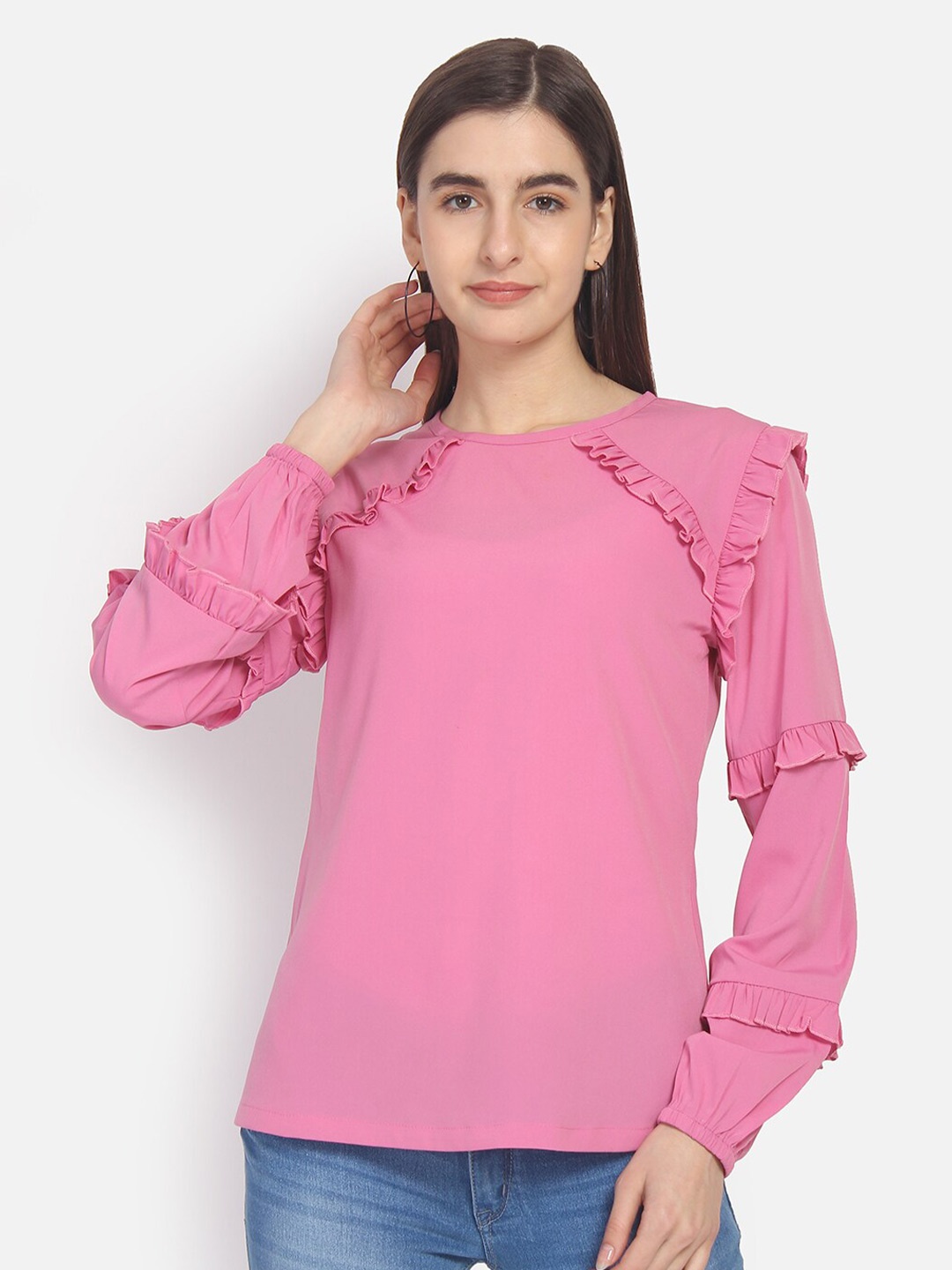 

Yaadleen Pink Crepe Regular Top