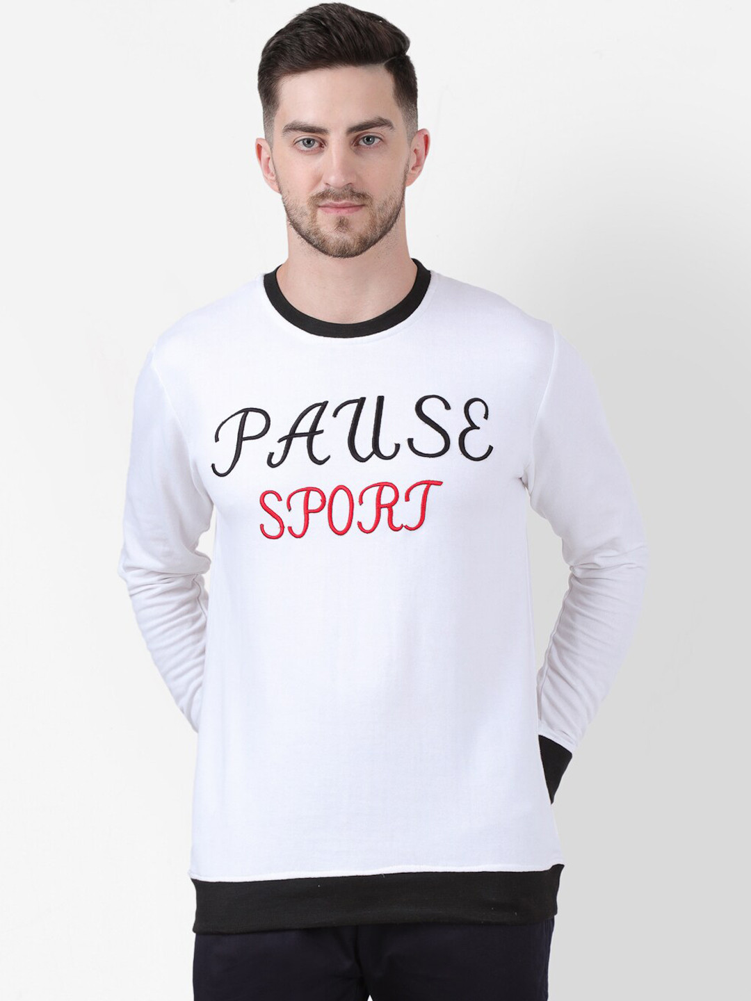 

PAUSE SPORT Men White Typography Printed Sweatshirt