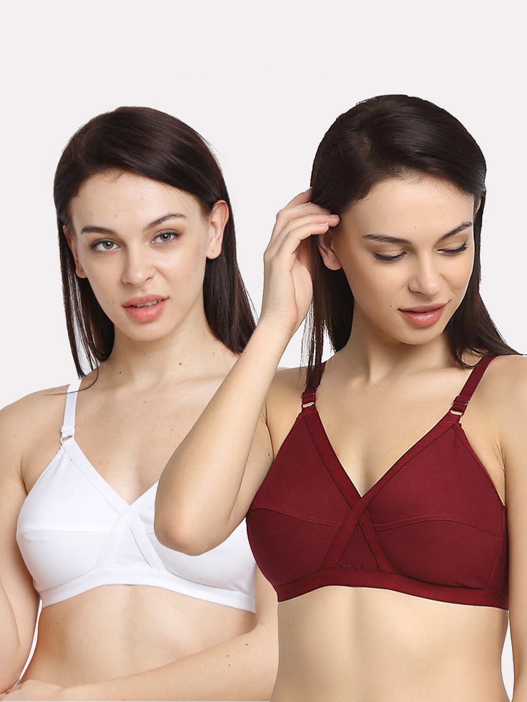 

Friskers White & Maroon Everyday Bra Full Coverage