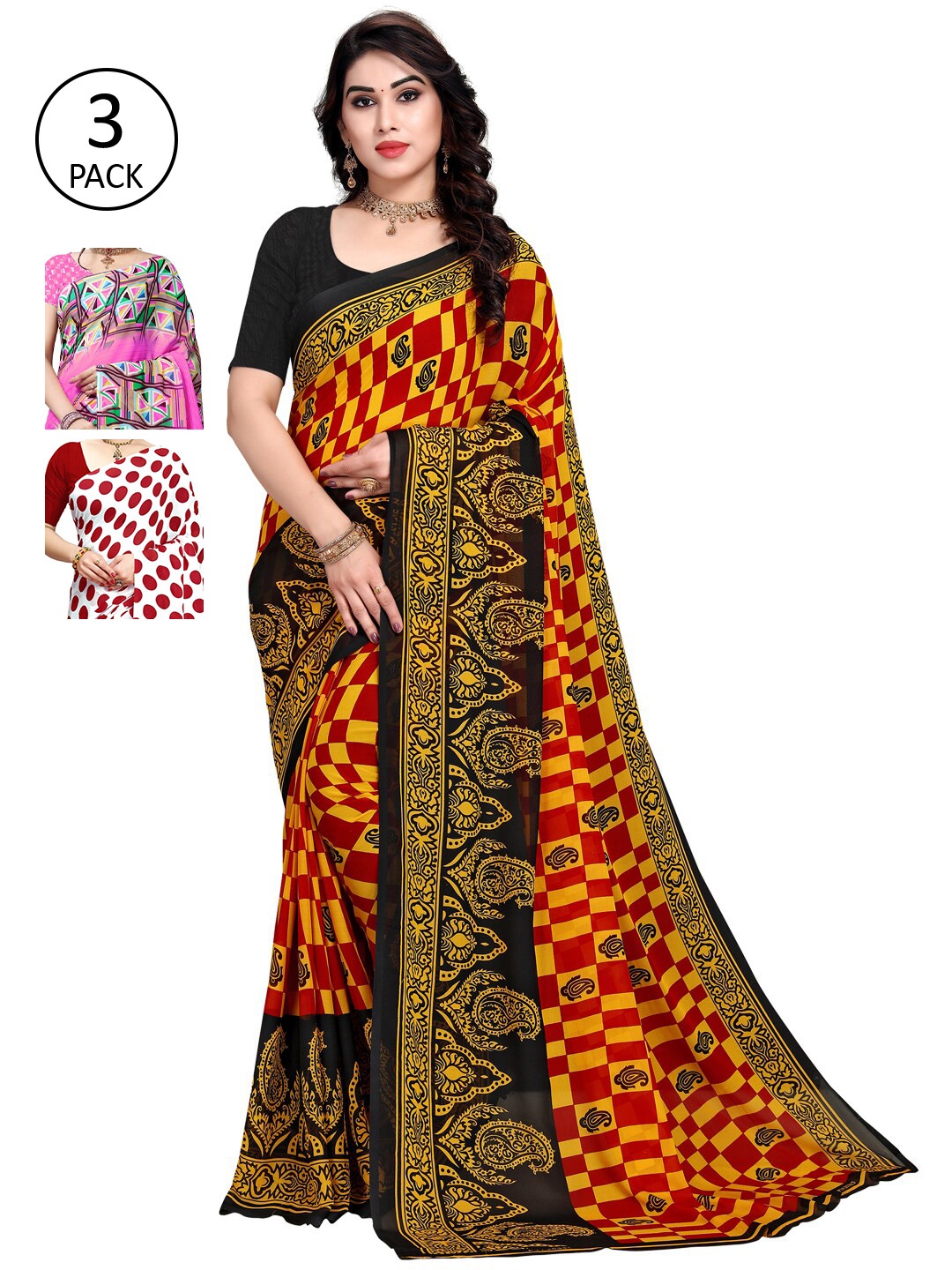 

KALINI Pink & White Pack of 3 Saree
