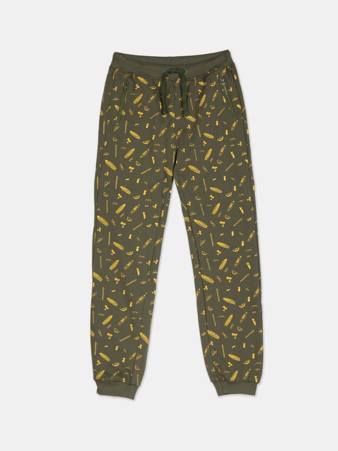 

Cherokee Boys Olive-Green & Yellow Conversational Printed Joggers