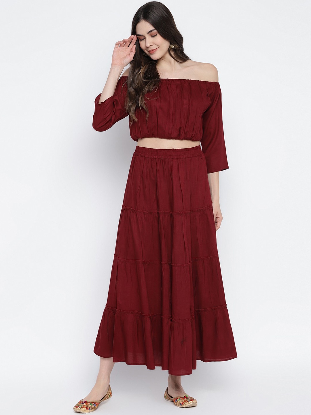 

Aawari Maroon Off-Shoulder Maxi Dress