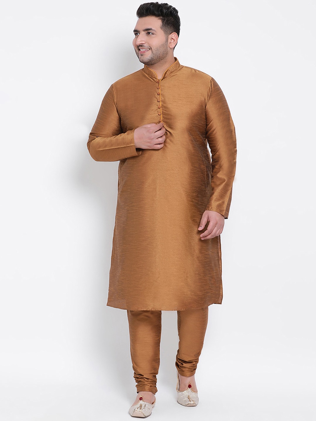 

hangup plus Men Brown Dupion Silk Kurta with Pyjamas