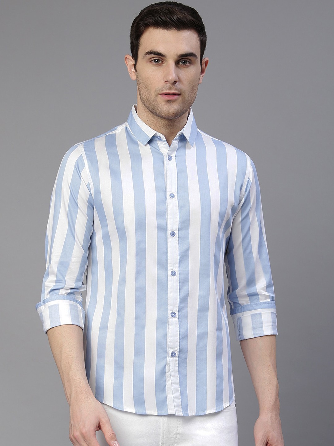 

Dennis Lingo Men Blue & White Striped Slim Fit Casual Shirt