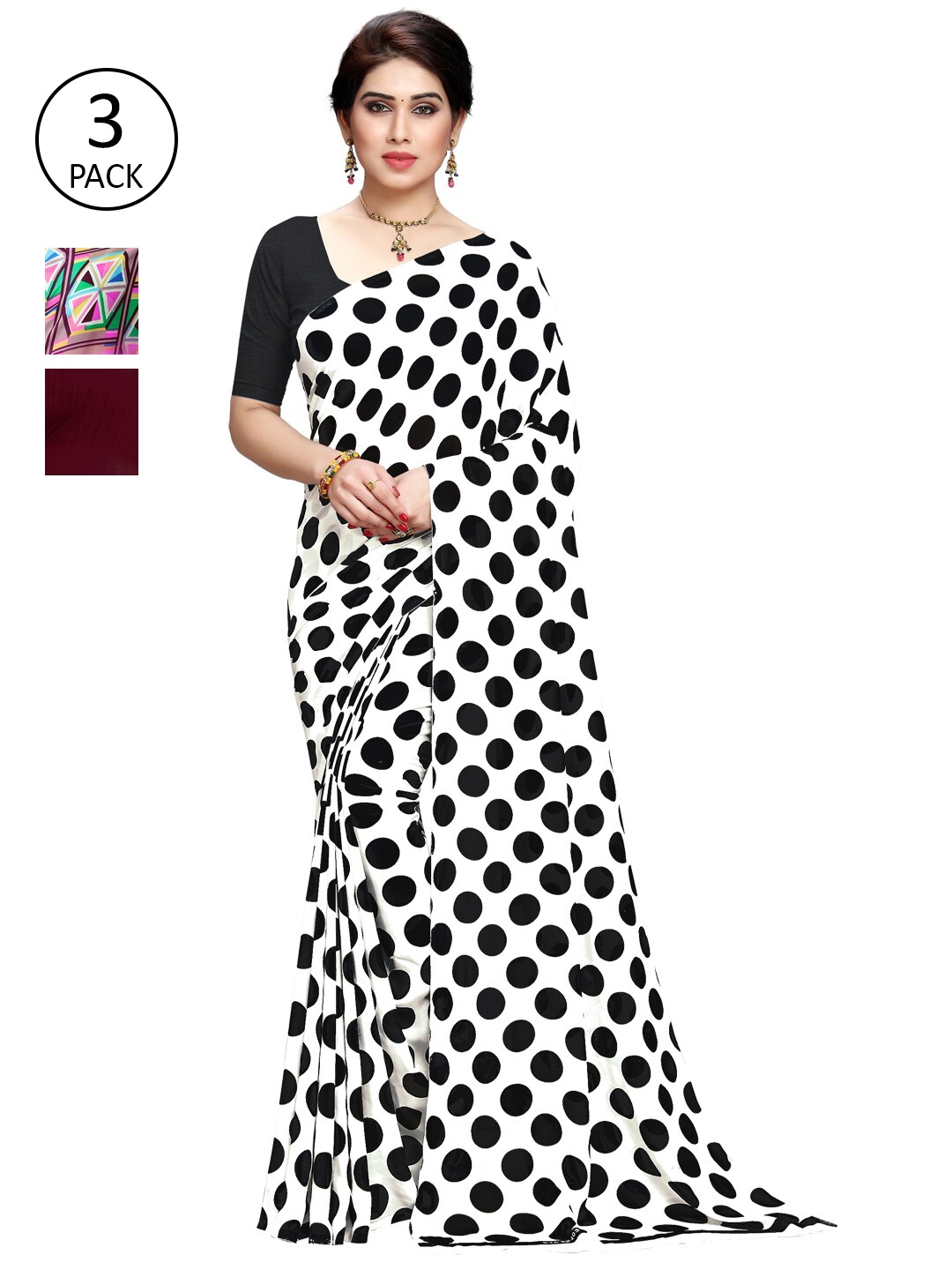 

KALINI Pink & Maroon Pack of 3 Printed Saree