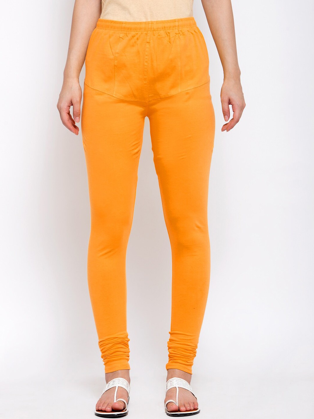 

Klotthe Women Yellow Solid Cotton Churidar-Length Leggings