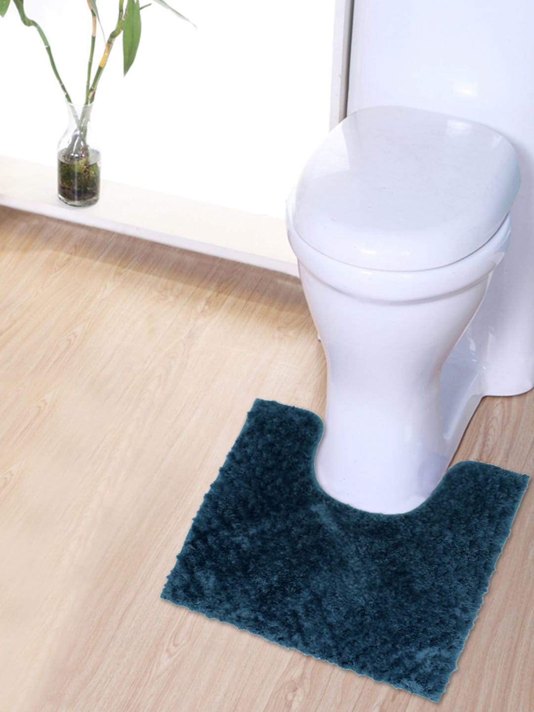 

AVI Living Teal Blue Solid Waffle Microfiber U-Shaped 2000 GSM Anti Skid Toilet Rug
