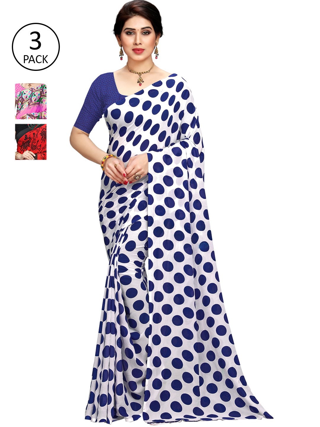 

KALINI Pack Of 3 Pink & Blue Saree