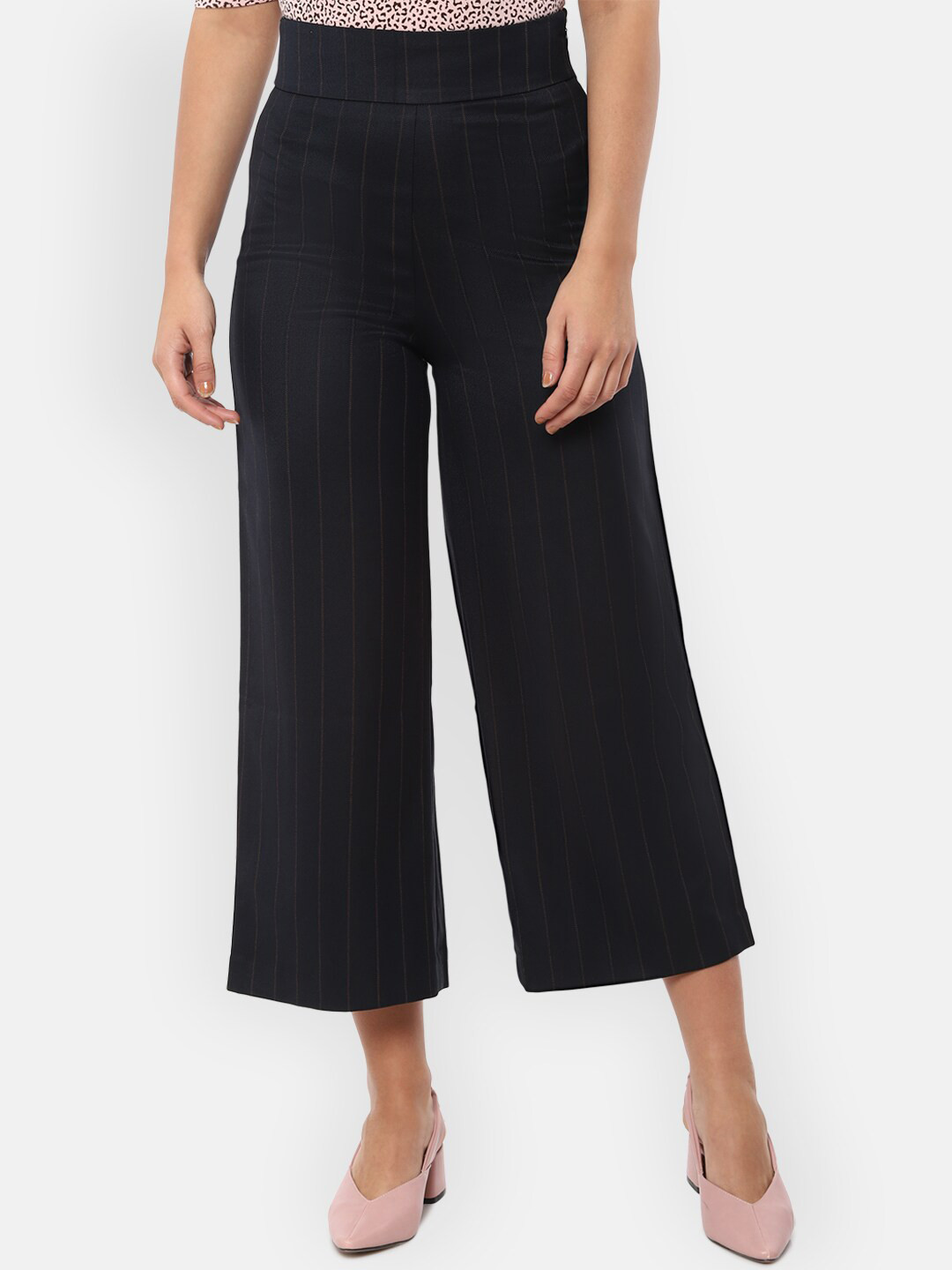 

Van Heusen Woman Women Navy Blue Striped Regular Trousers