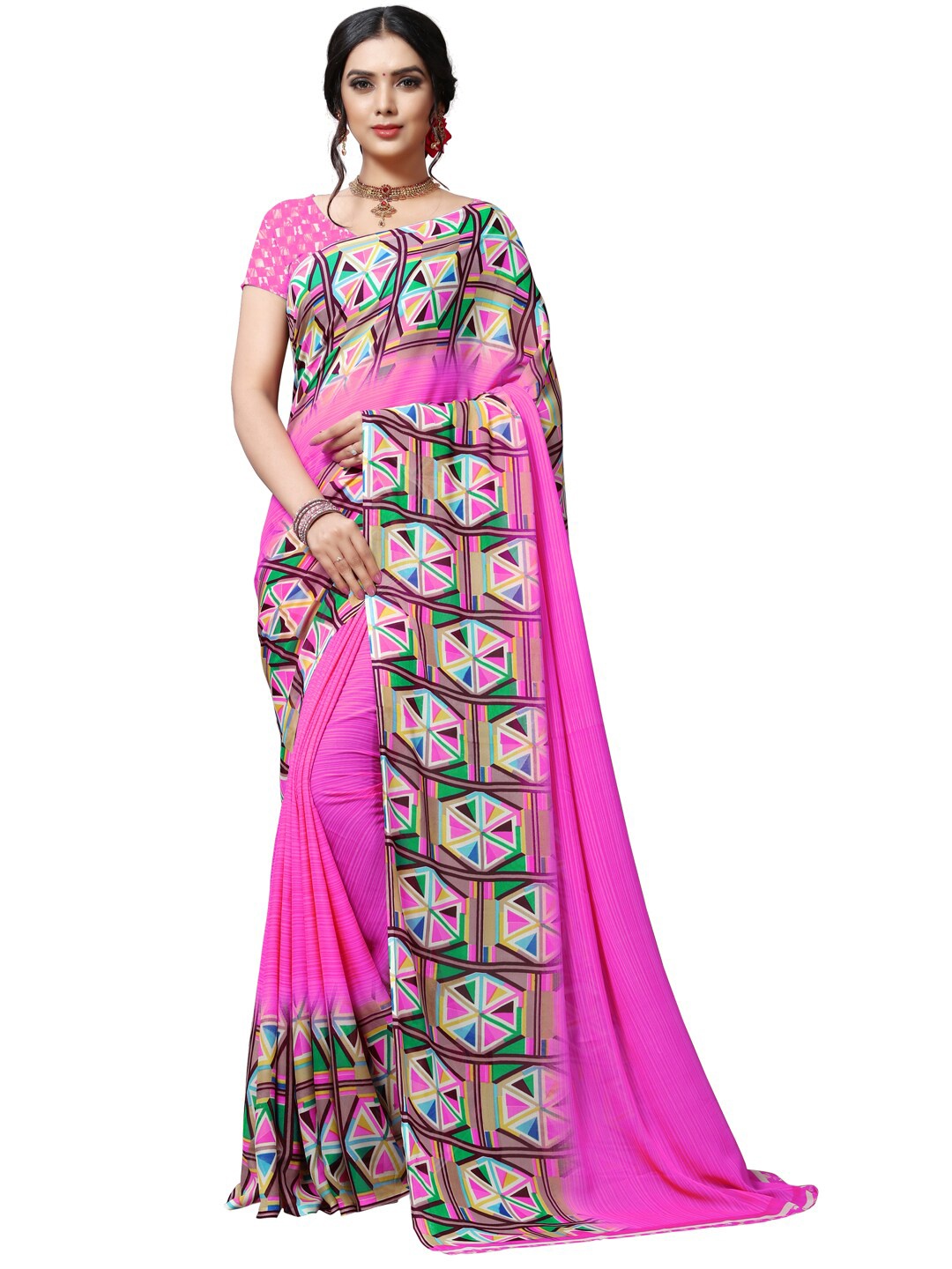 

KALINI Pink & Black Pack of 3 Printed Saree