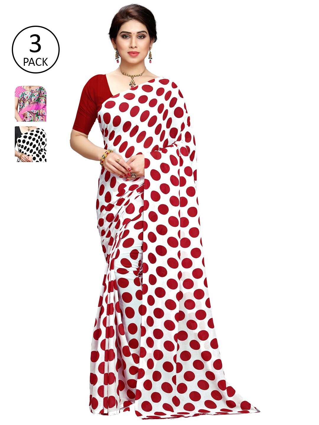 

KALINI Pink & Red Pack of 3 Saree