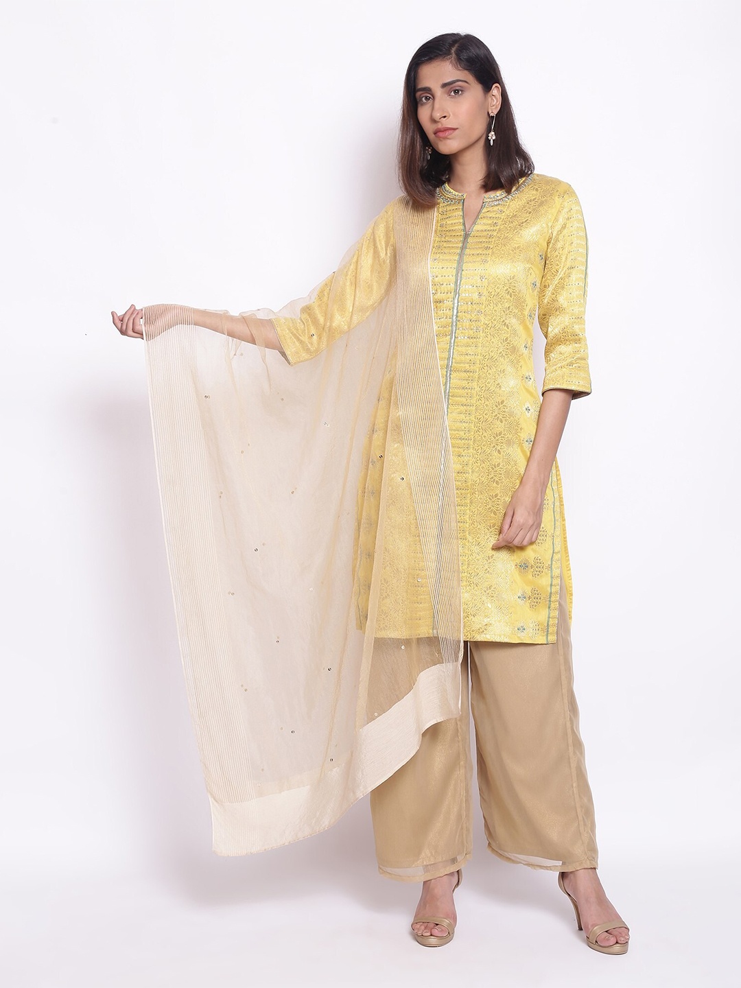 

WISHFUL Women Gold Dupatta with Sequins