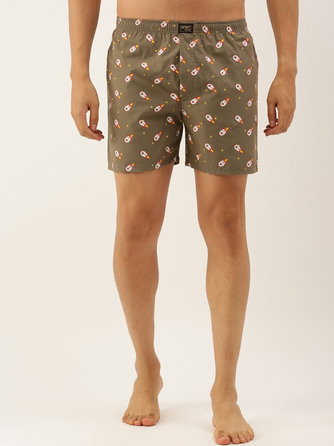 

Urban Dog Men Olive Green Printed Pure Cotton Boxer