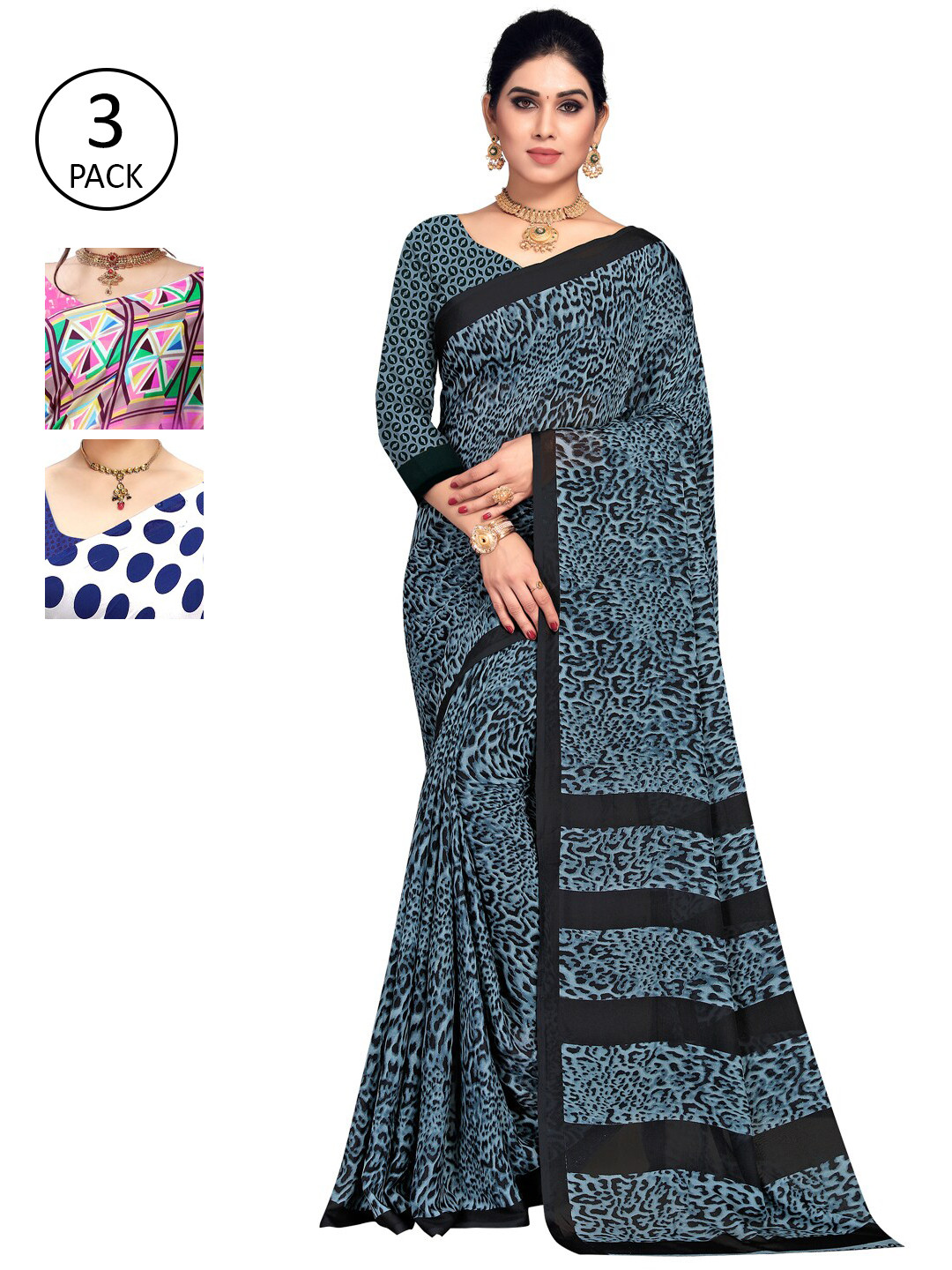 

KALINI Pink & Maroon Pack of 3 Printed Saree