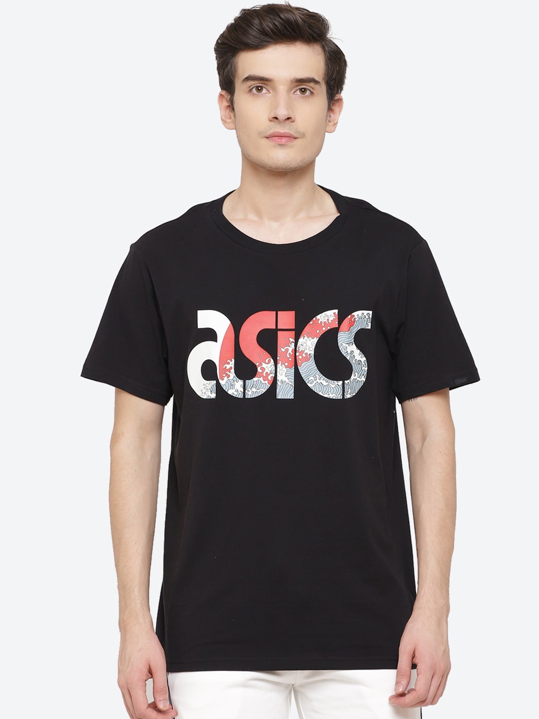 

ASICS Jsy Jpn BL SS Men Black Typography Printed Walking T-shirt