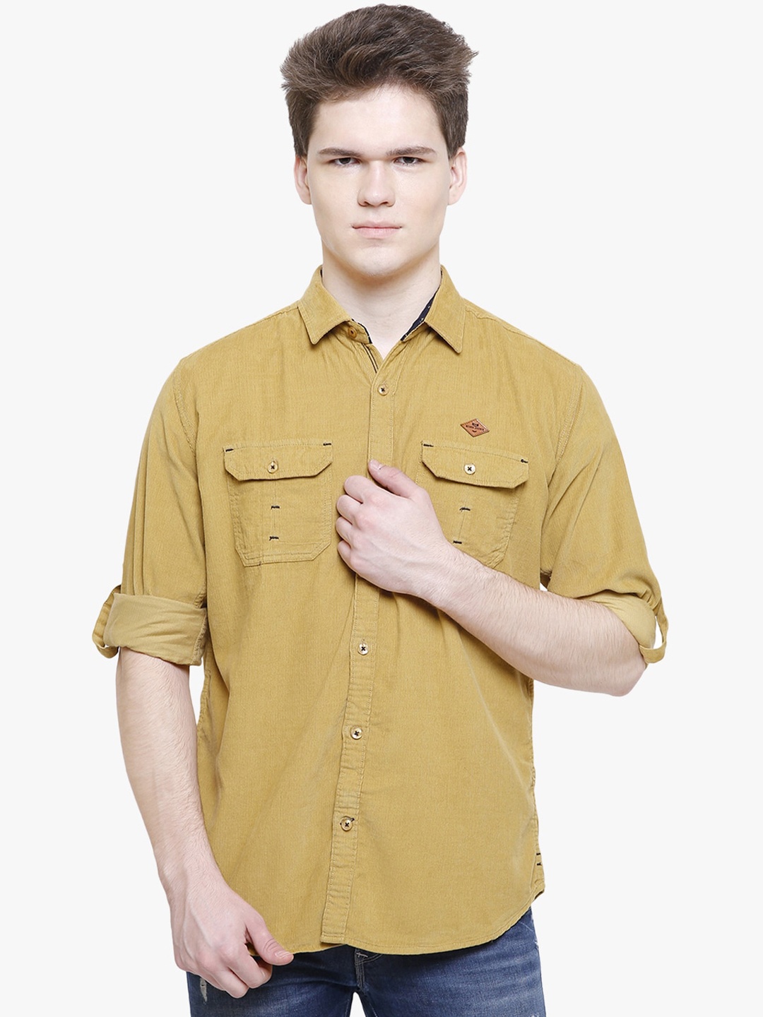 

Kuons Avenue Men Yellow Corduroy Slim Fit Casual Shirt