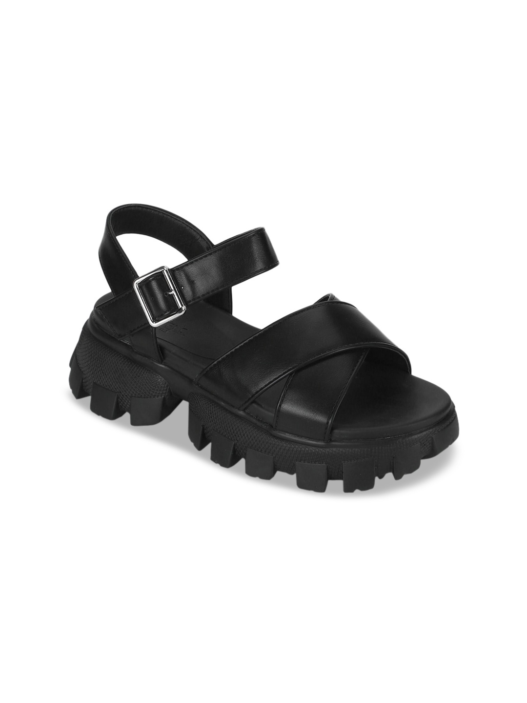 

Truffle Collection Black PU Flatform Sandals