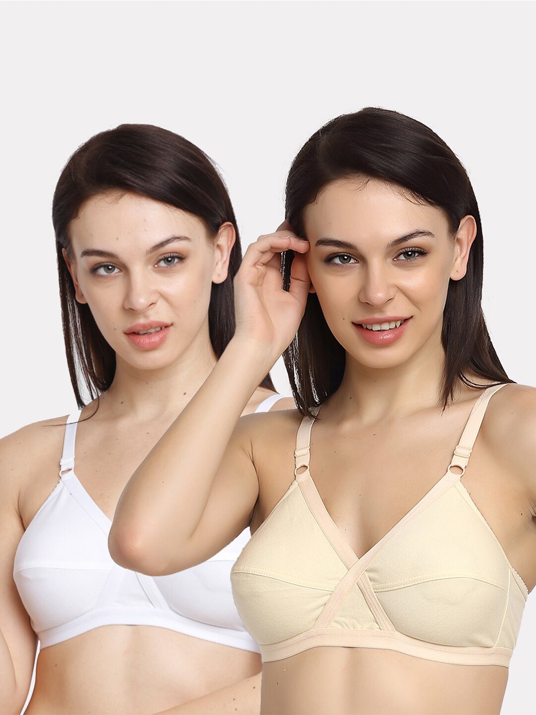 Friskers White & Beige Set of 2 Full Coverage Everyday Bra