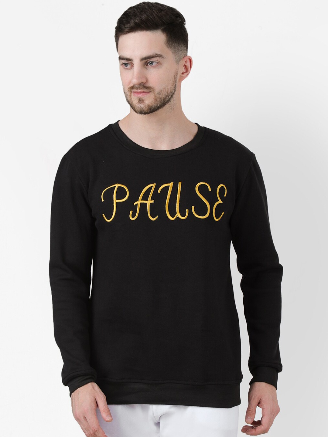 

PAUSE SPORT Men Black Round Neck Printed Antimicrobial Pullover Sweatshirt