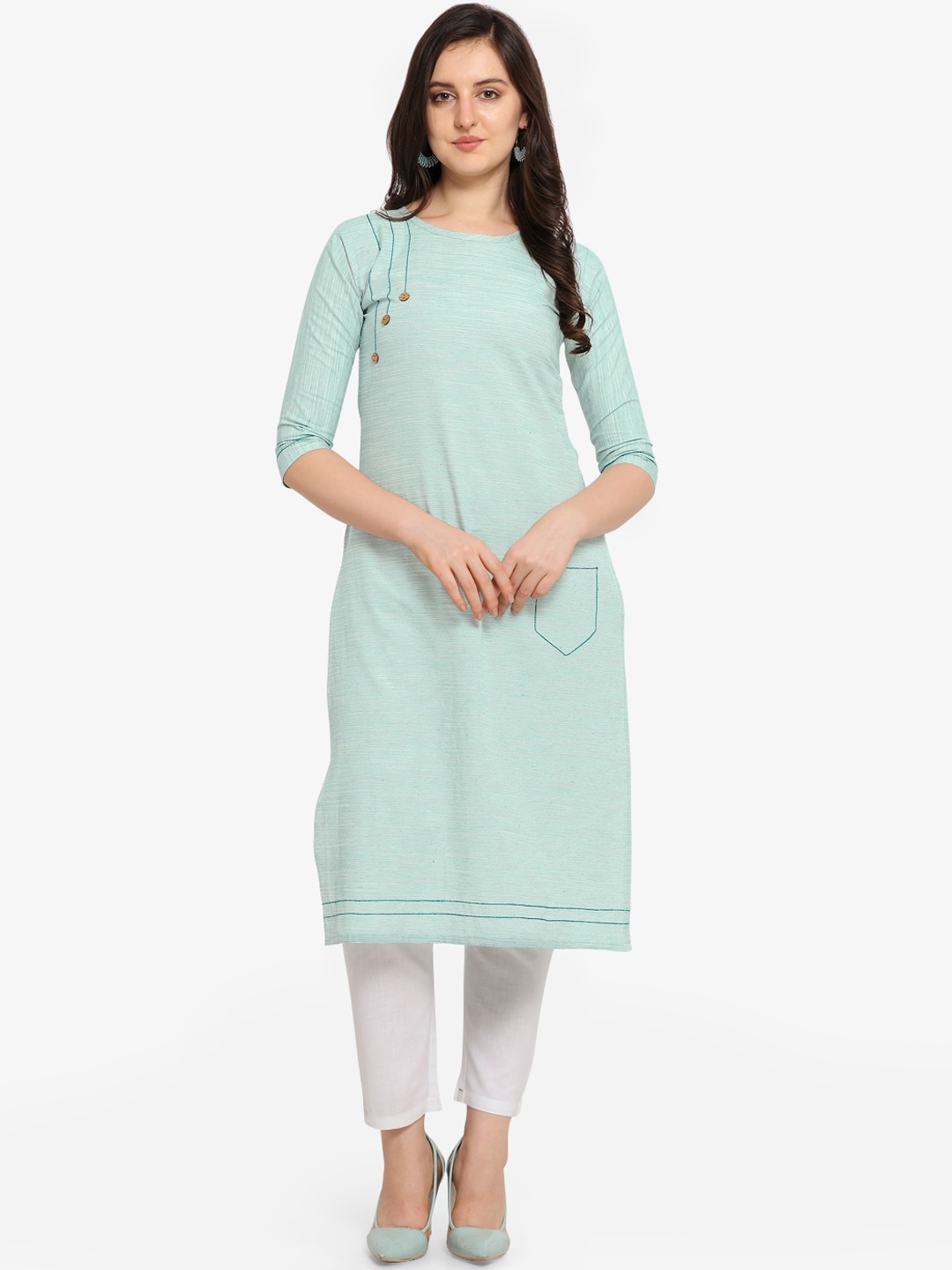 

Kvsfab Women Sea Green Color Straight Kurta