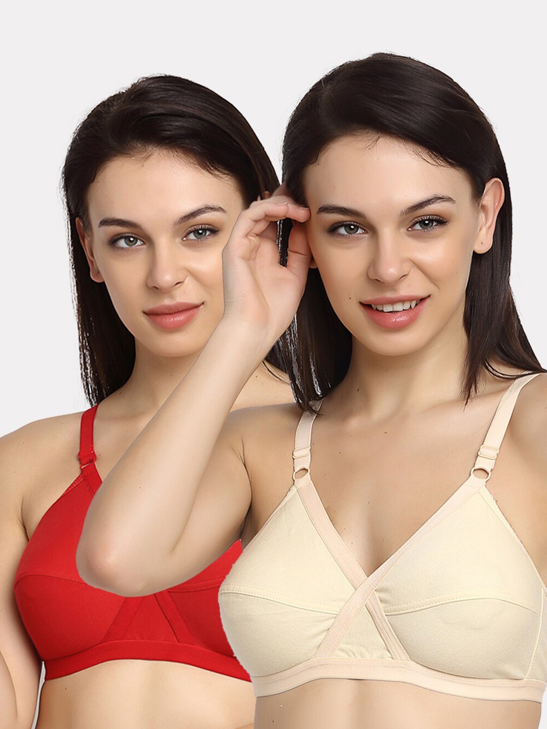 

Friskers Red & Beige Set of 2 Full Coverage Everyday Bra