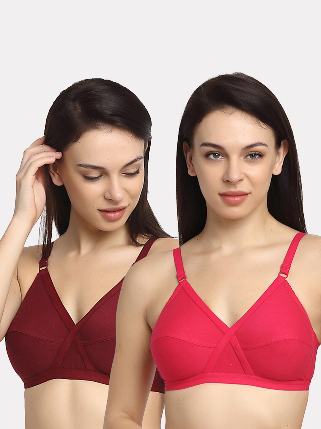 

Friskers Maroon & Pink Everyday Bra Full Coverage