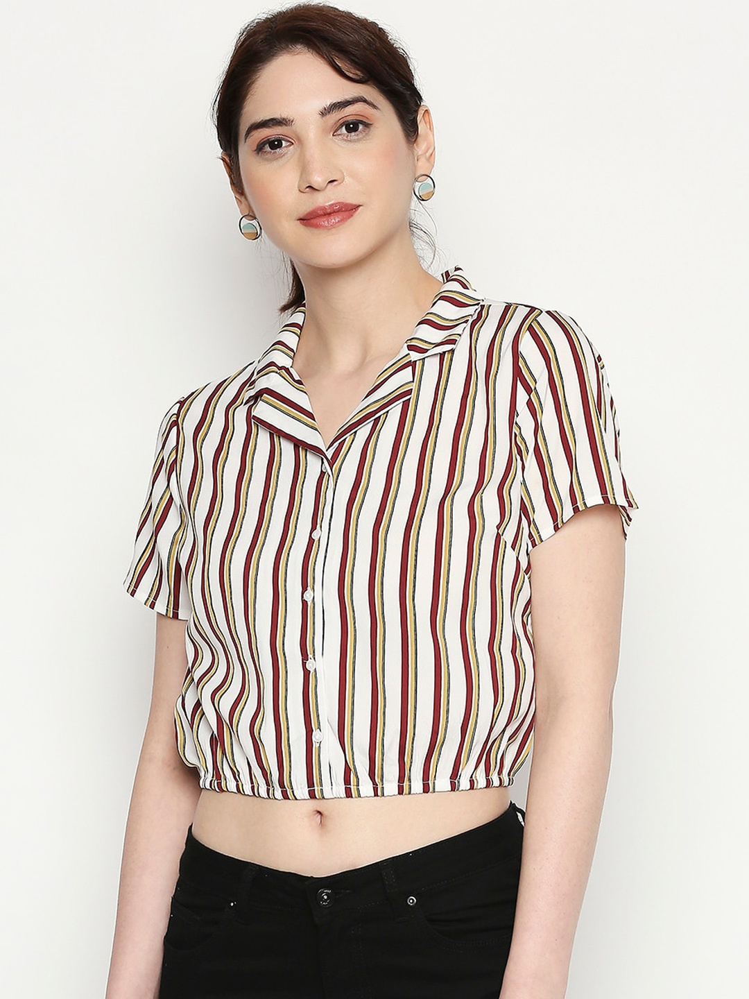 

People Women White Striped Casual Shirt