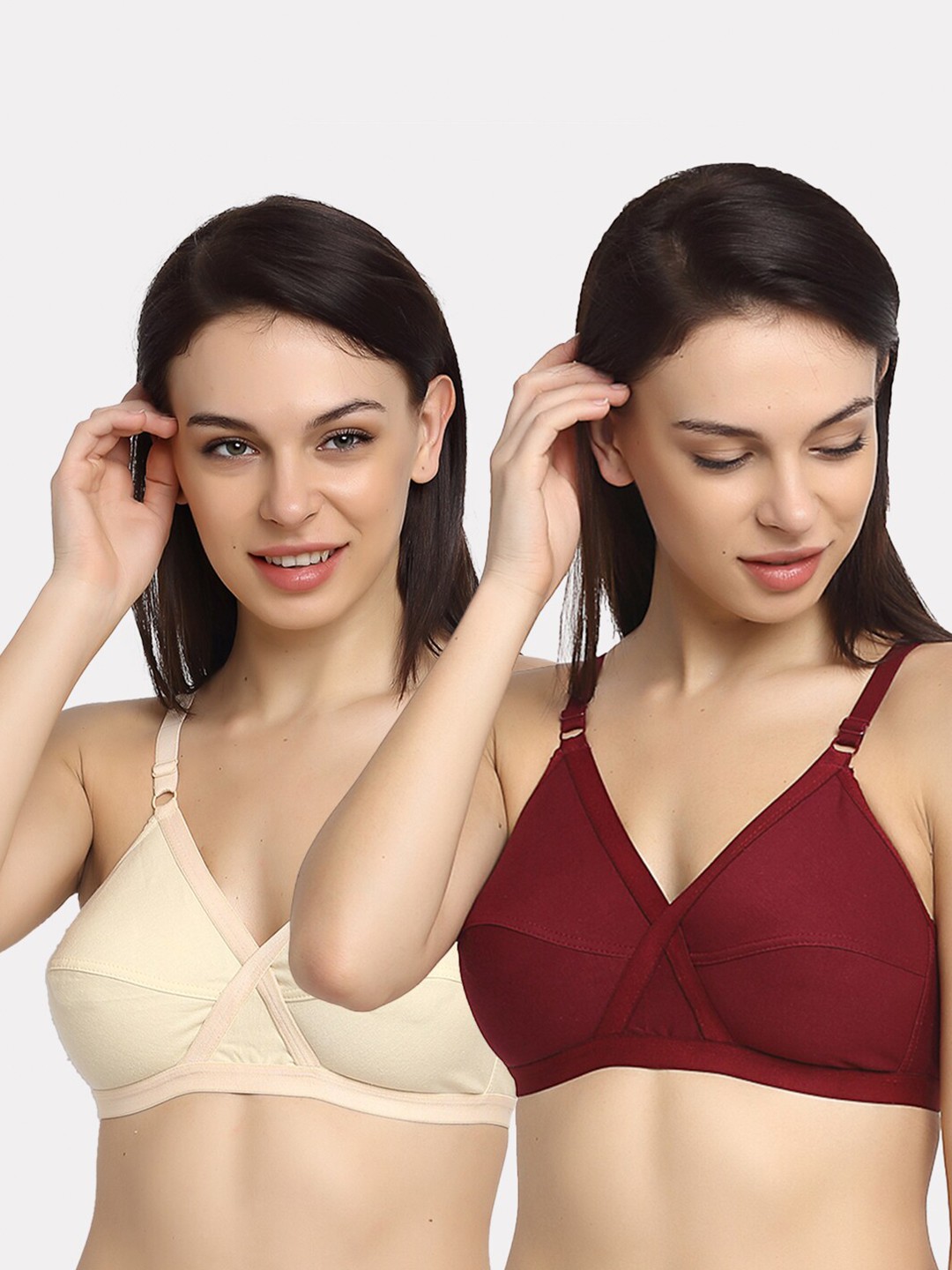 

Friskers Beige & Maroon Pack of 2 Everyday Bra Full Coverage