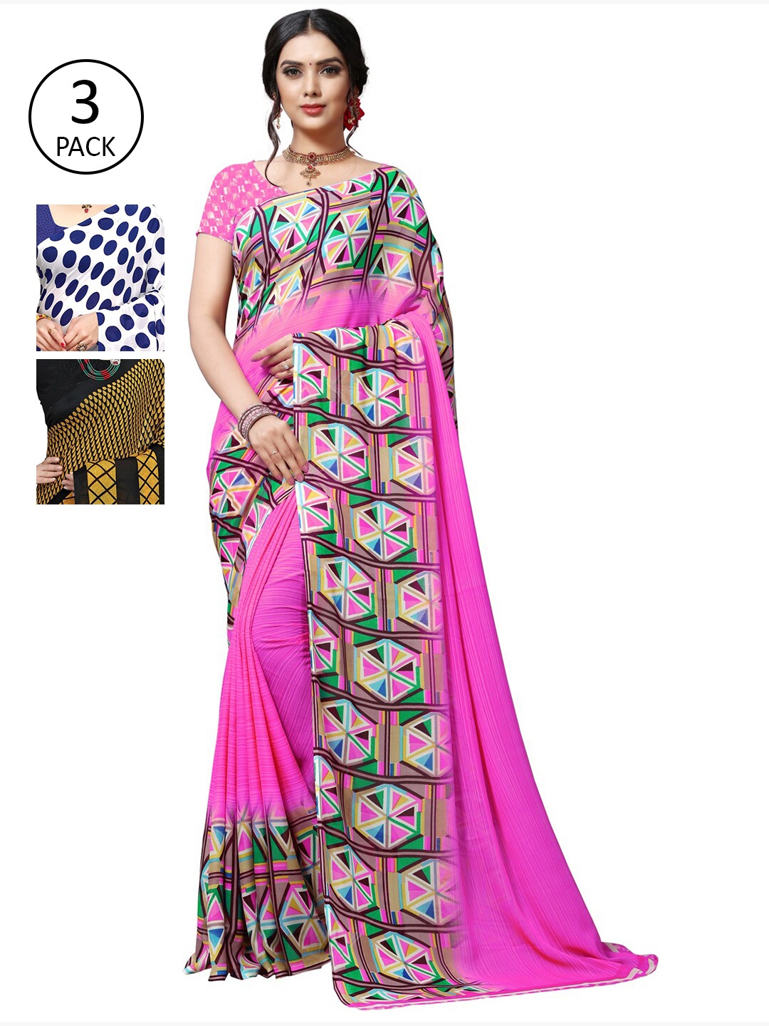 

KALINI Pack Of 3 White & Pink Saree