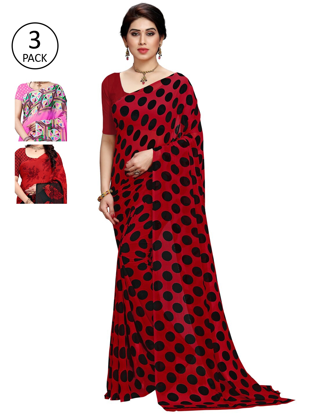 

KALINI Pack of 3 Printed Poly Georgette Saree, Multi