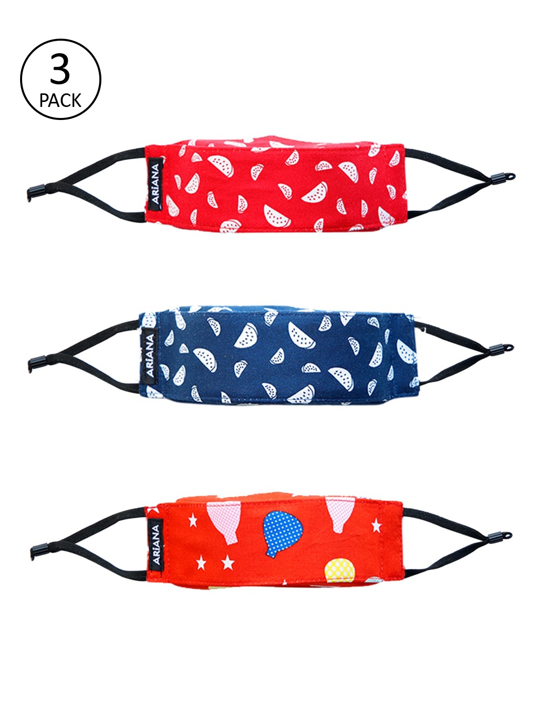 

Ariana Pack Of 3 Printed 7-Ply 3-D Outdoor Reusable Cloth Face Masks, Orange