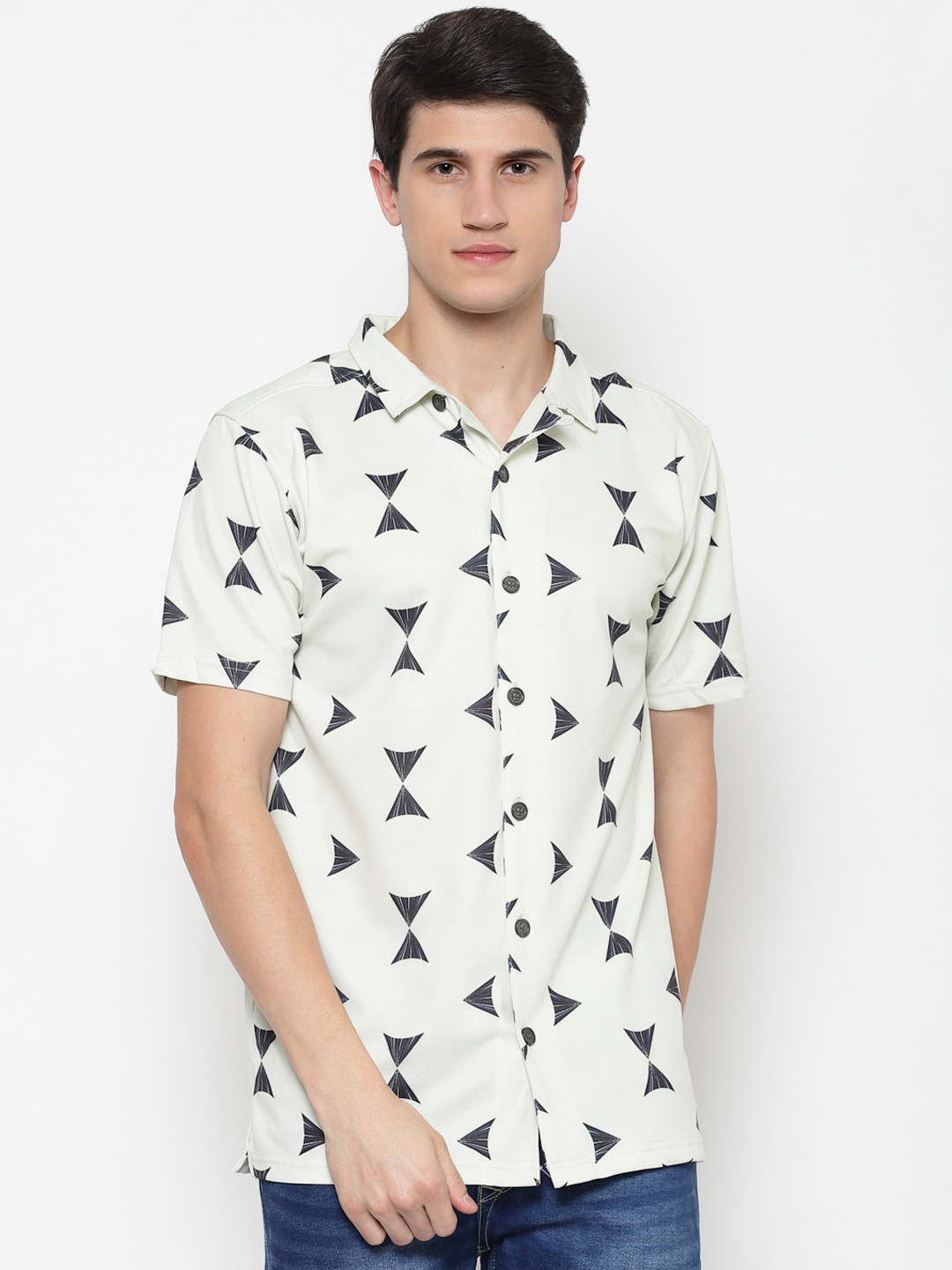 

PAUSE SPORT Men Cream Slim Fit Printed Casual Shirt