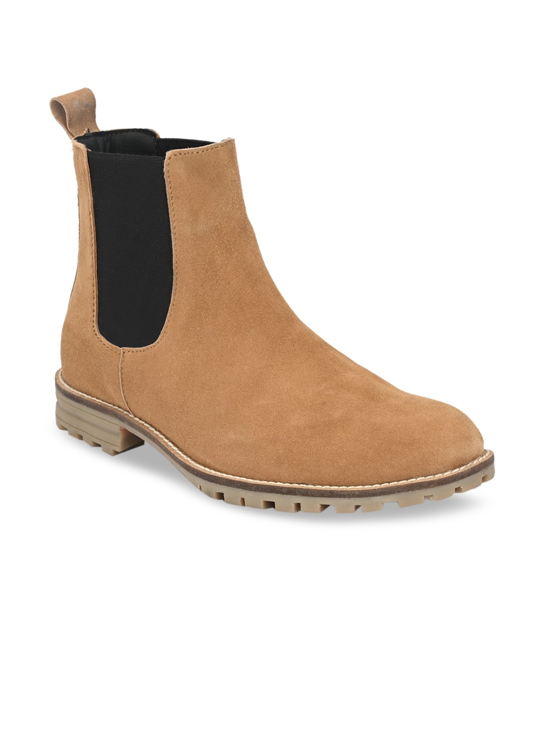 

Hirels Men Tan Brown Solid Suede Chelsea Flat Boots