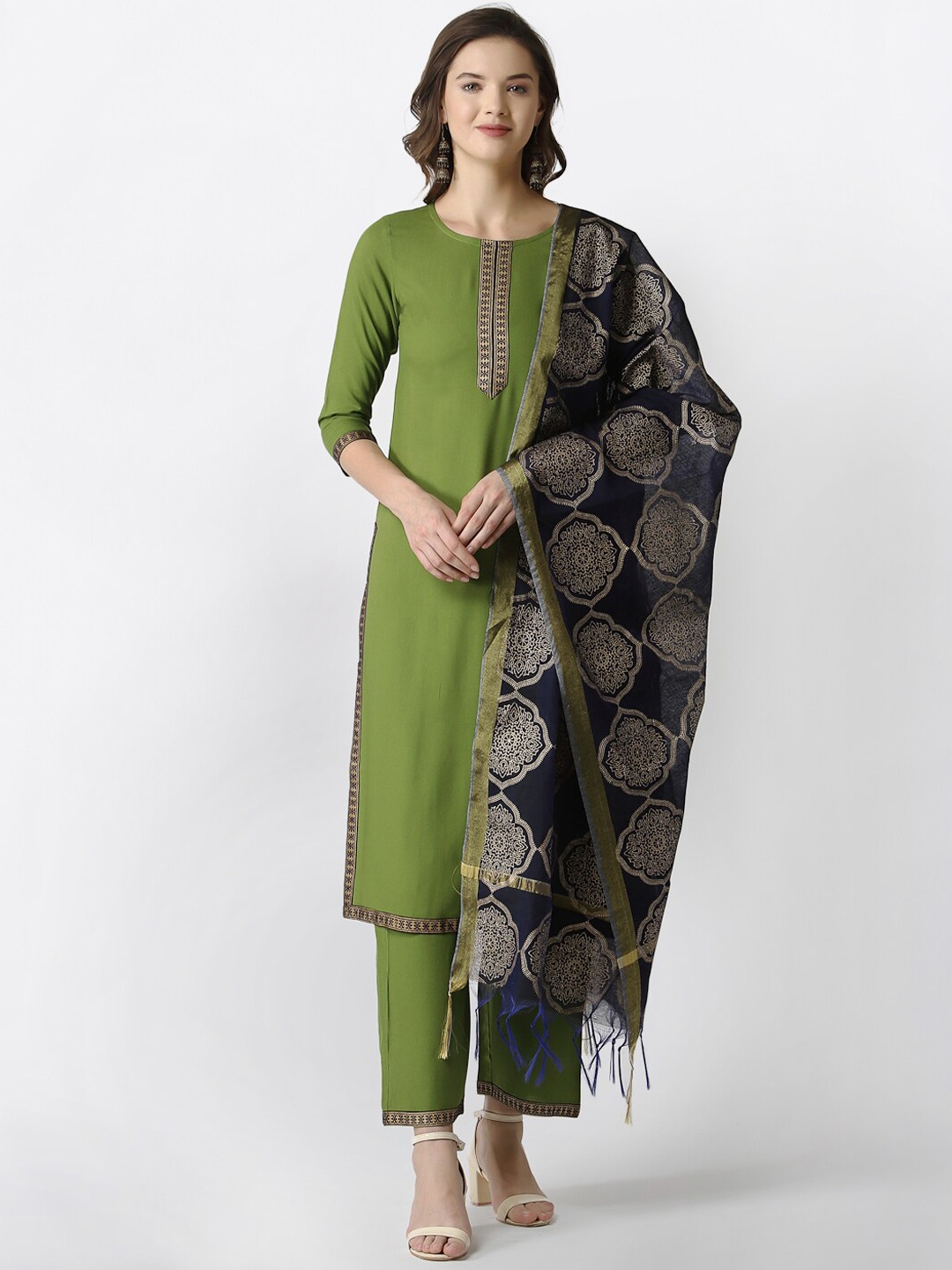 

SANISA Women Green & Blue Kurta with Trousers & With Dupatta