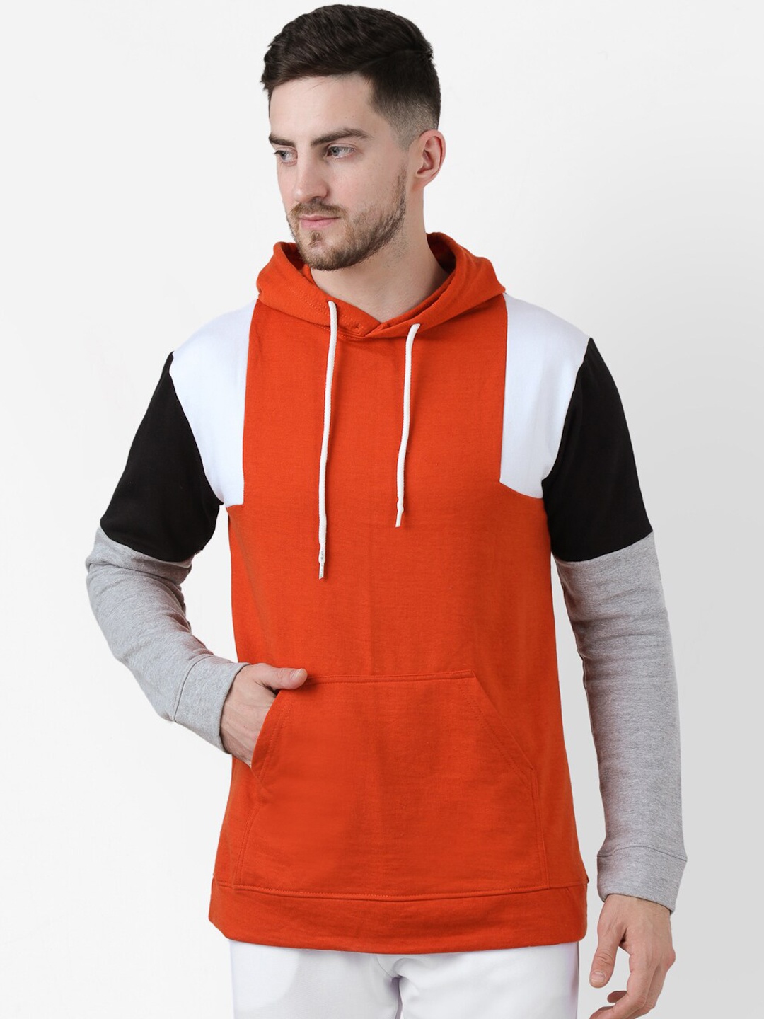 

PAUSE SPORT Men Multi Colourblocked Hooded Pullover Sweatshirt