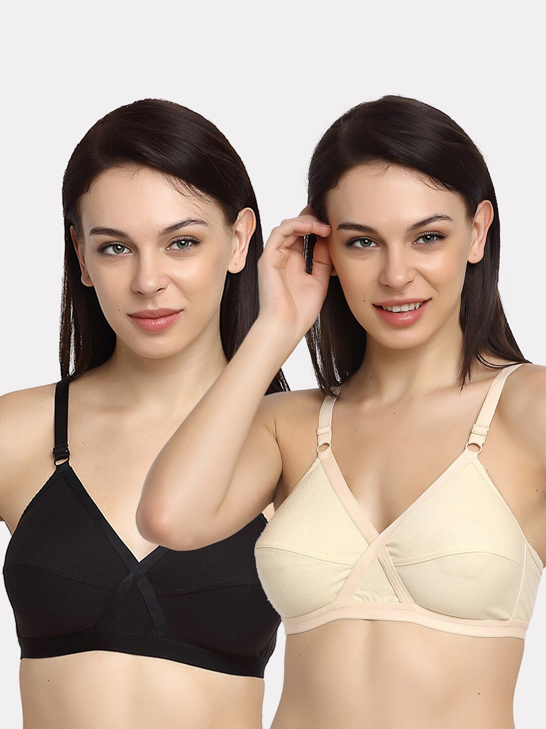 

Friskers Black & Beige Balconette Bra Full Coverage