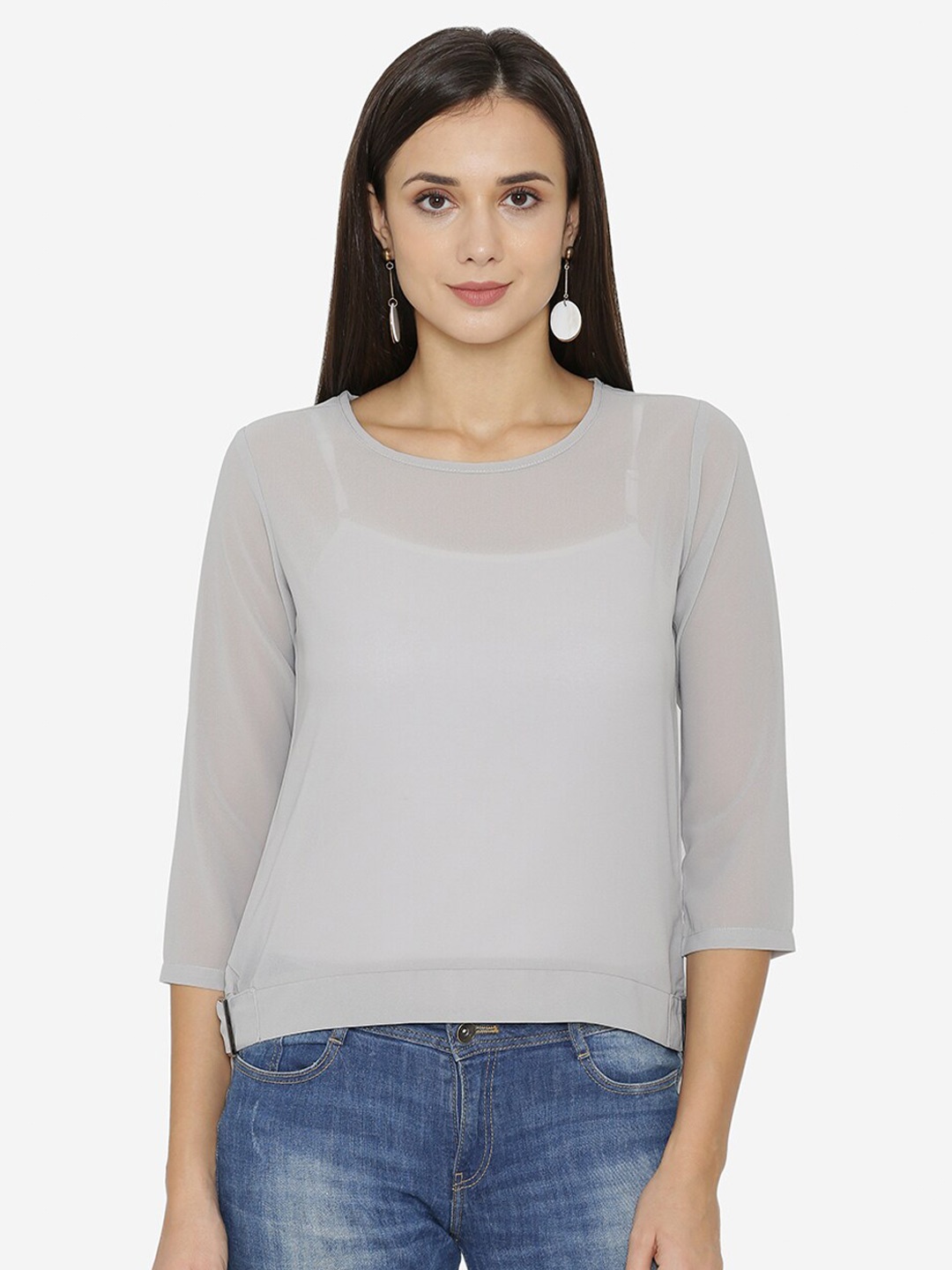 

Yaadleen Grey Chiffon Regular Top