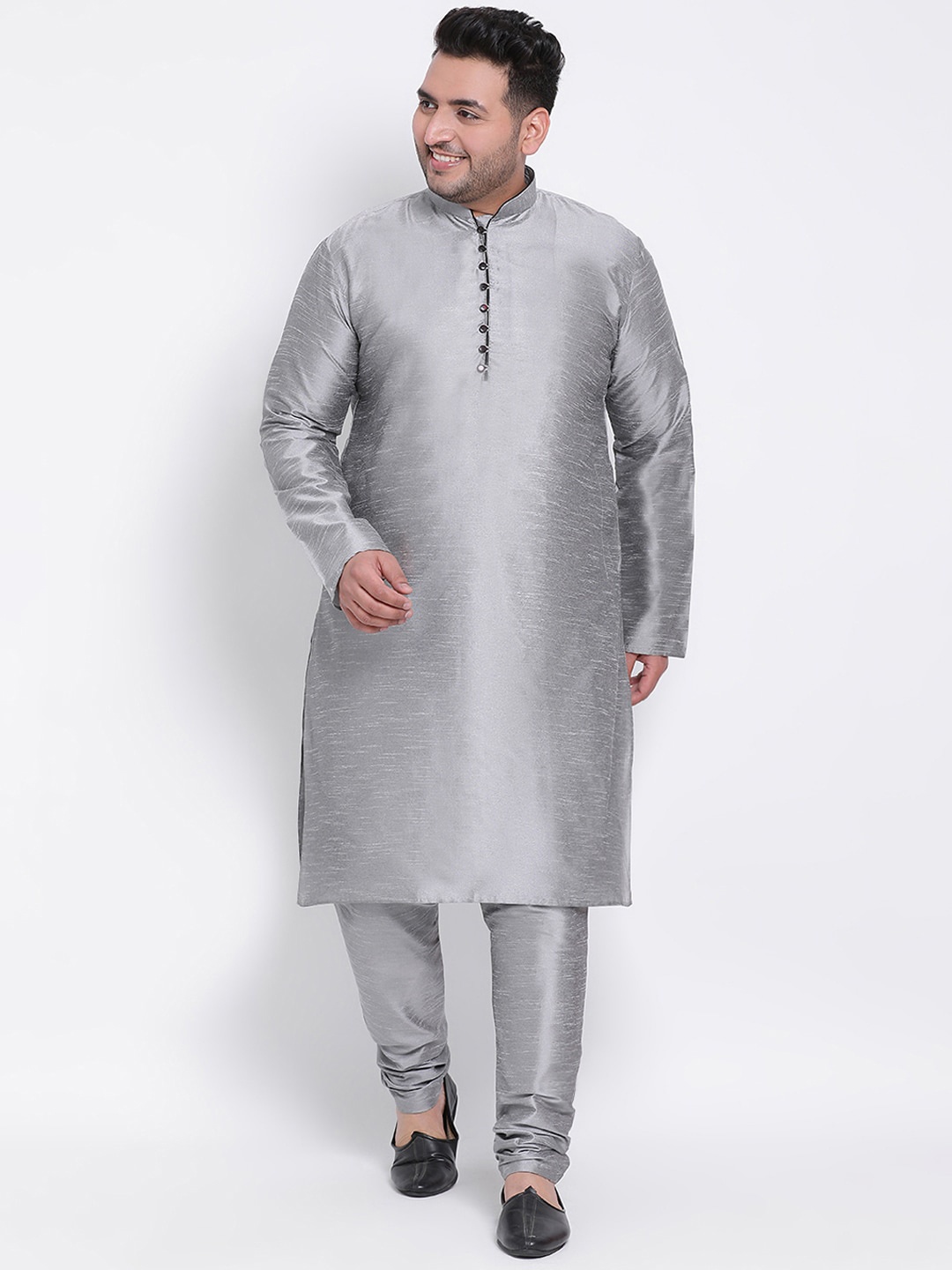 hangup plus Men Grey Dupion Silk Kurta with Pyjamas