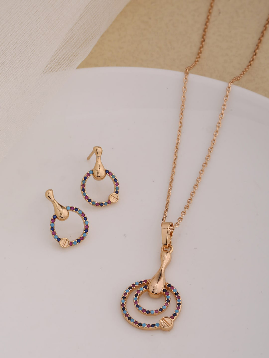

Shoshaa Gold-Plated Blue & Purple Stone-Studded Handcrafted Jewellery Set